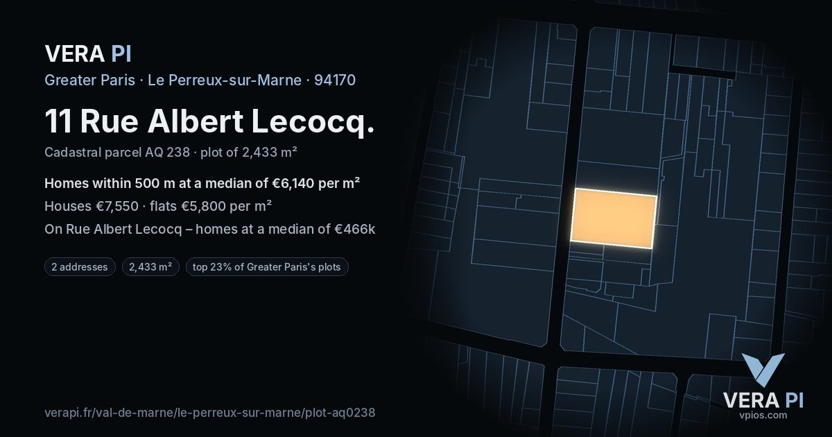 11 Rue Albert Lecocq, Le Perreux-sur-Marne at night – the plot lit, the parcels around coloured by the prices near them