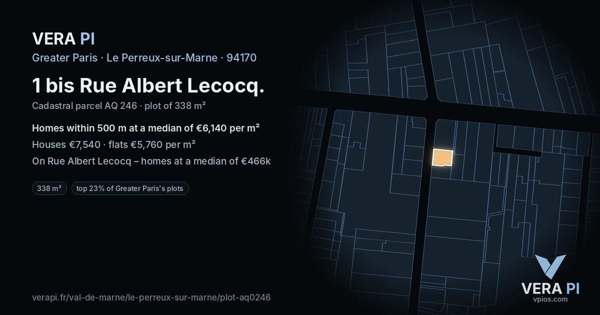 1 bis Rue Albert Lecocq, Le Perreux-sur-Marne at night – the plot lit, the parcels around coloured by the prices near them