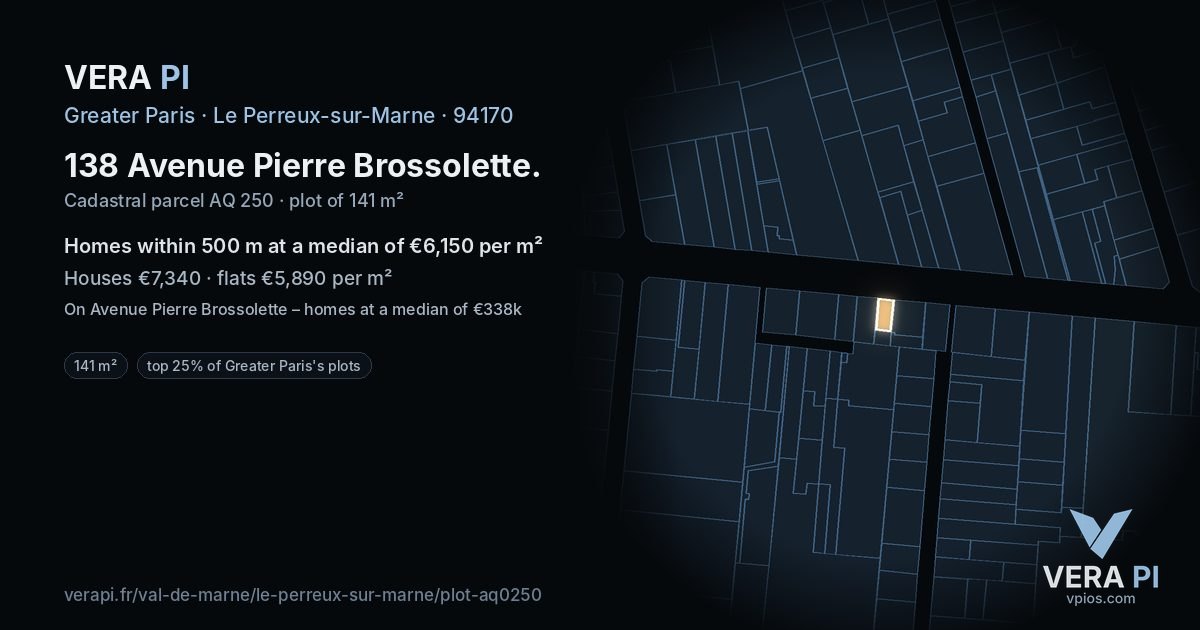 138 Avenue Pierre Brossolette, Le Perreux-sur-Marne at night – the plot lit, the parcels around coloured by the prices near them