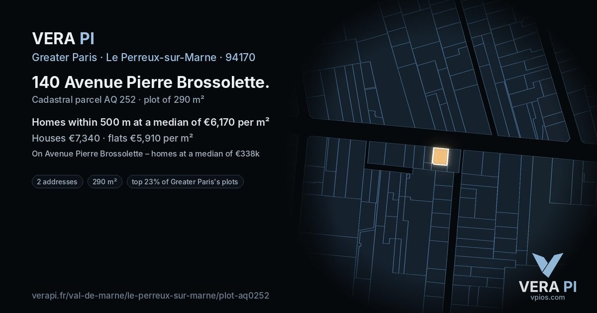 140 Avenue Pierre Brossolette, Le Perreux-sur-Marne at night – the plot lit, the parcels around coloured by the prices near them