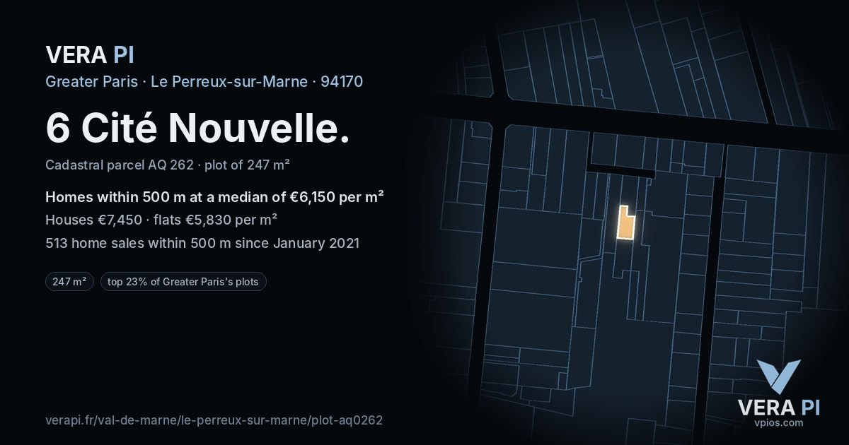 6 Cité Nouvelle, Le Perreux-sur-Marne at night – the plot lit, the parcels around coloured by the prices near them