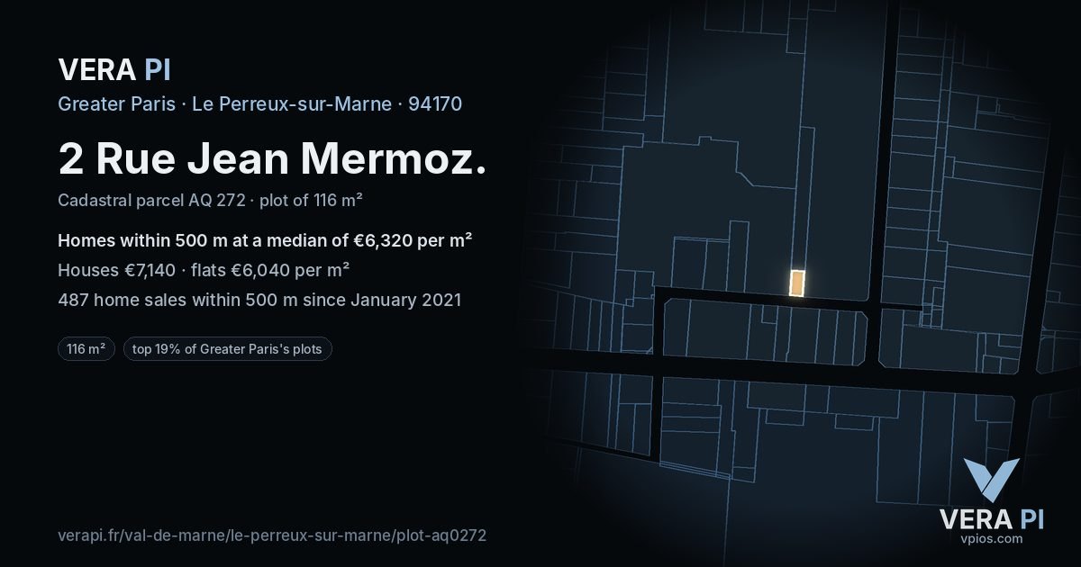 2 Rue Jean Mermoz, Le Perreux-sur-Marne at night – the plot lit, the parcels around coloured by the prices near them