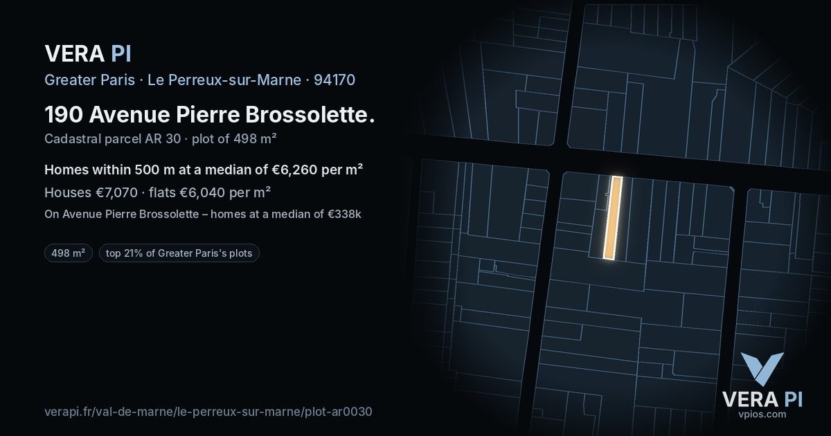 190 Avenue Pierre Brossolette, Le Perreux-sur-Marne at night – the plot lit, the parcels around coloured by the prices near them