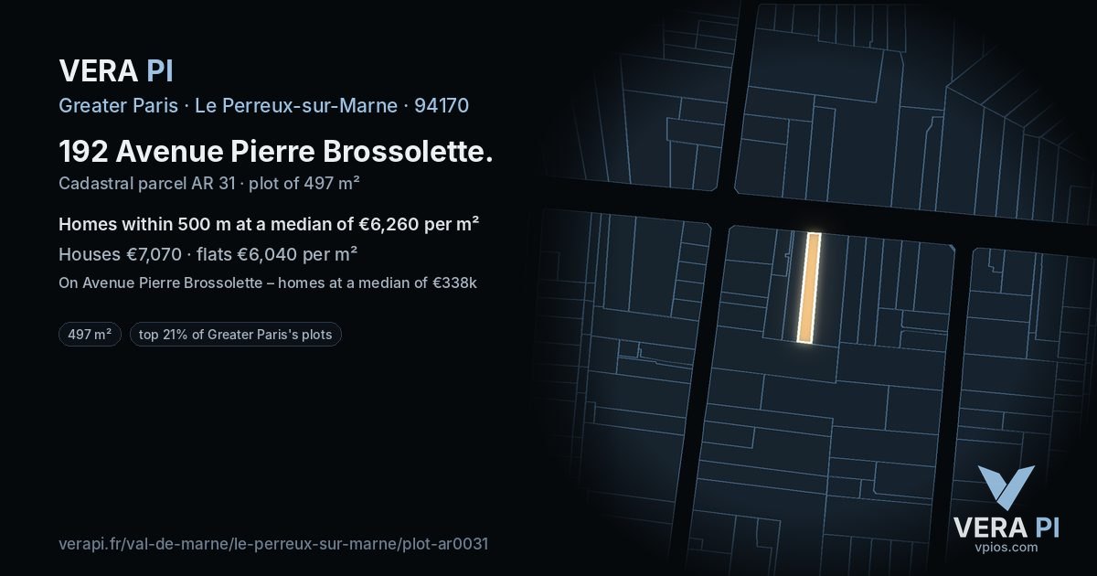 192 Avenue Pierre Brossolette, Le Perreux-sur-Marne at night – the plot lit, the parcels around coloured by the prices near them