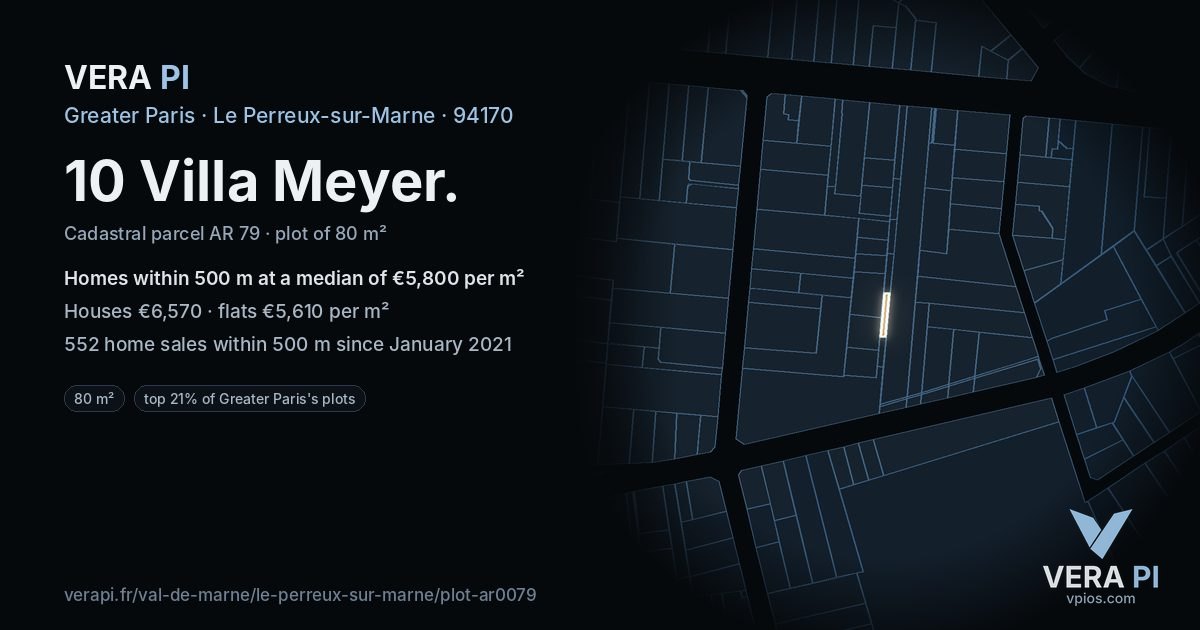 10 Villa Meyer, Le Perreux-sur-Marne at night – the plot lit, the parcels around coloured by the prices near them