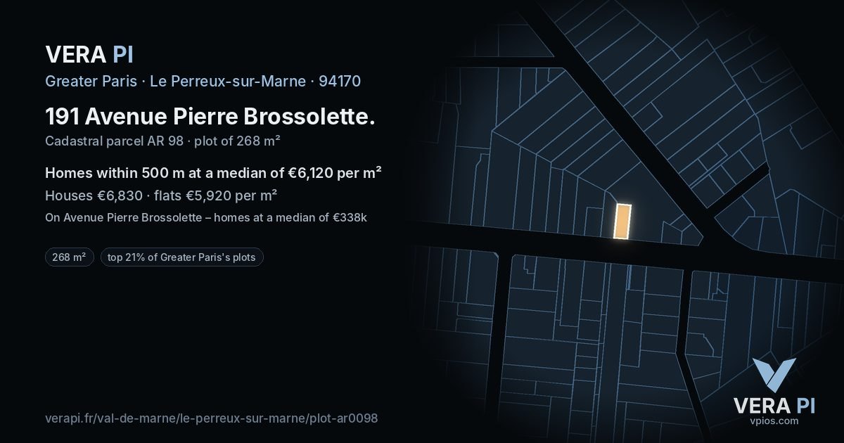 191 Avenue Pierre Brossolette, Le Perreux-sur-Marne at night – the plot lit, the parcels around coloured by the prices near them