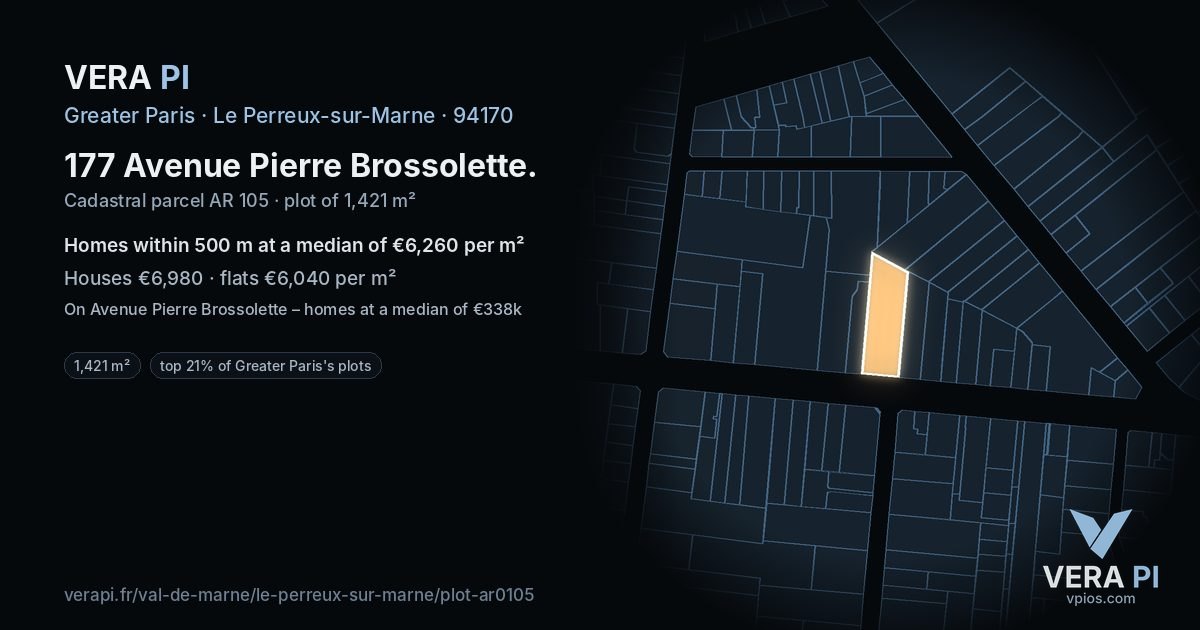 177 Avenue Pierre Brossolette, Le Perreux-sur-Marne at night – the plot lit, the parcels around coloured by the prices near them