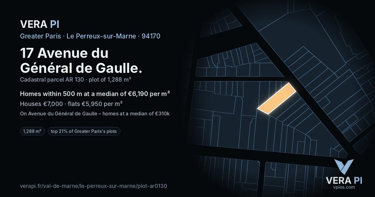 17 Avenue du Général de Gaulle, Le Perreux-sur-Marne at night – the plot lit, the parcels around coloured by the prices near them