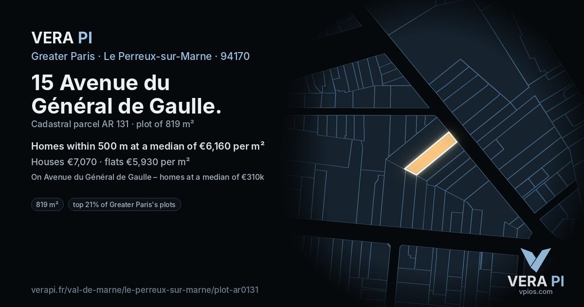 15 Avenue du Général de Gaulle, Le Perreux-sur-Marne at night – the plot lit, the parcels around coloured by the prices near them