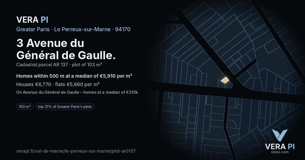 3 Avenue du Général de Gaulle, Le Perreux-sur-Marne at night – the plot lit, the parcels around coloured by the prices near them