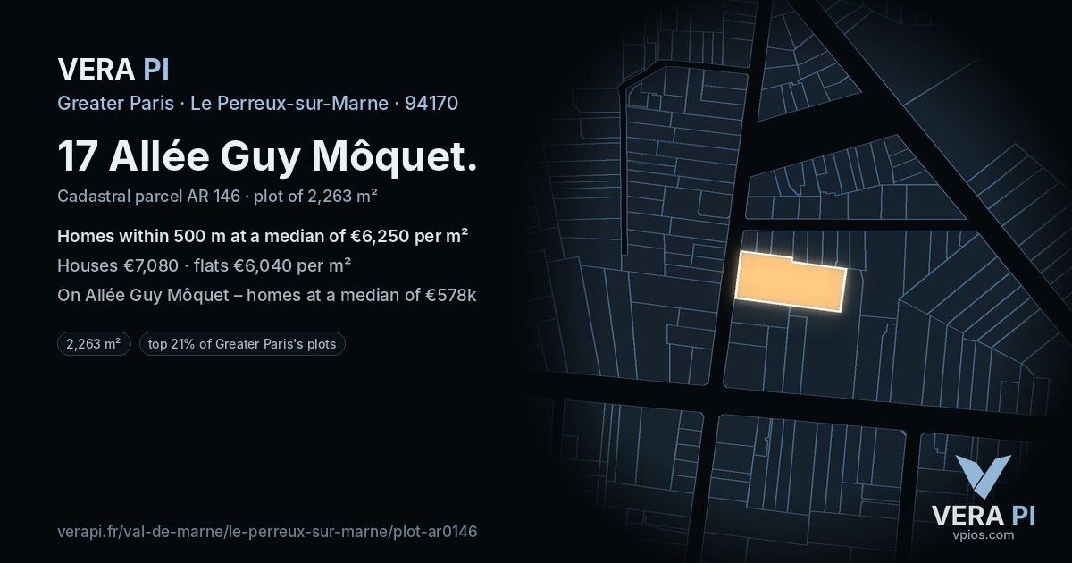 17 Allée Guy Môquet, Le Perreux-sur-Marne at night – the plot lit, the parcels around coloured by the prices near them