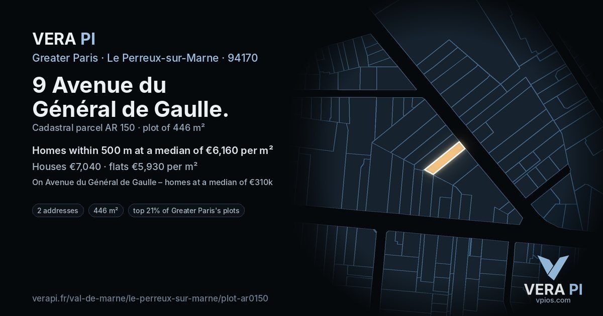 9 Avenue du Général de Gaulle, Le Perreux-sur-Marne at night – the plot lit, the parcels around coloured by the prices near them