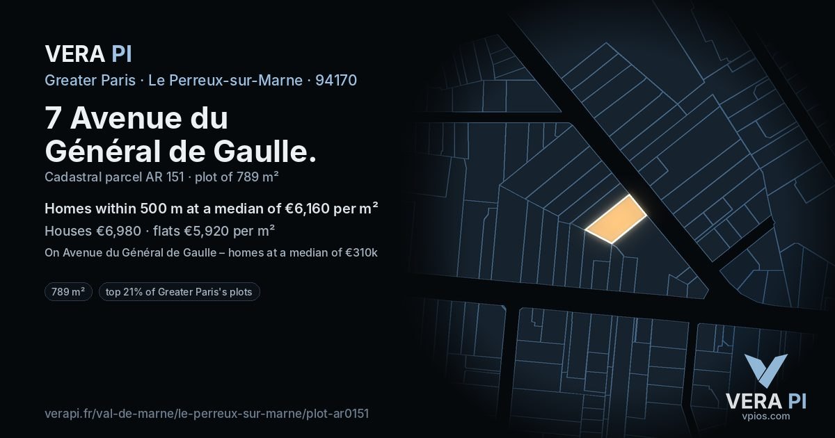7 Avenue du Général de Gaulle, Le Perreux-sur-Marne at night – the plot lit, the parcels around coloured by the prices near them