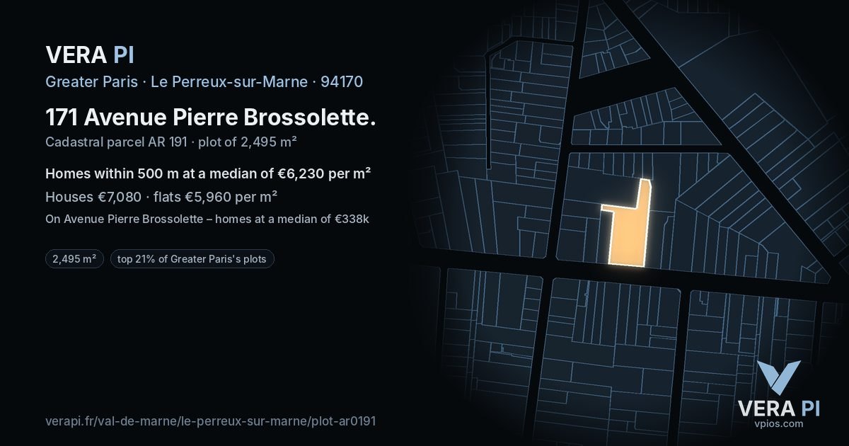171 Avenue Pierre Brossolette, Le Perreux-sur-Marne at night – the plot lit, the parcels around coloured by the prices near them