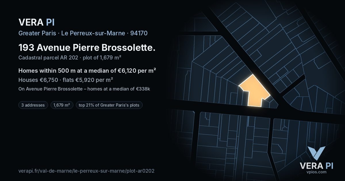 193 Avenue Pierre Brossolette, Le Perreux-sur-Marne at night – the plot lit, the parcels around coloured by the prices near them