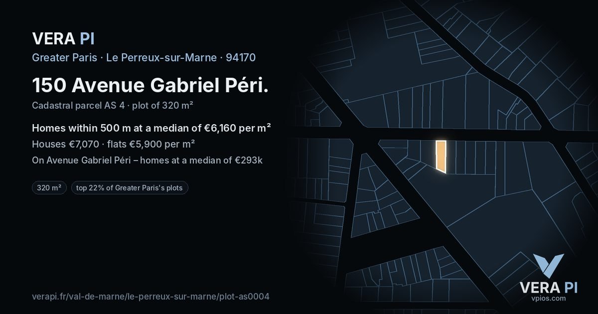 150 Avenue Gabriel Péri, Le Perreux-sur-Marne at night – the plot lit, the parcels around coloured by the prices near them