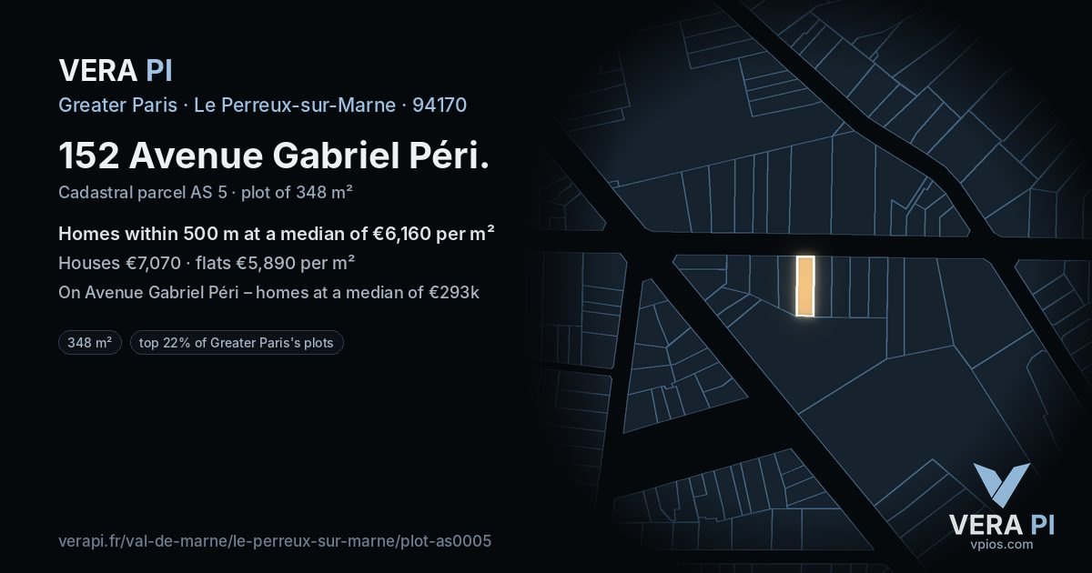 152 Avenue Gabriel Péri, Le Perreux-sur-Marne at night – the plot lit, the parcels around coloured by the prices near them