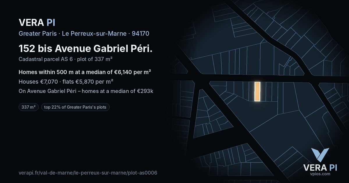152 bis Avenue Gabriel Péri, Le Perreux-sur-Marne at night – the plot lit, the parcels around coloured by the prices near them