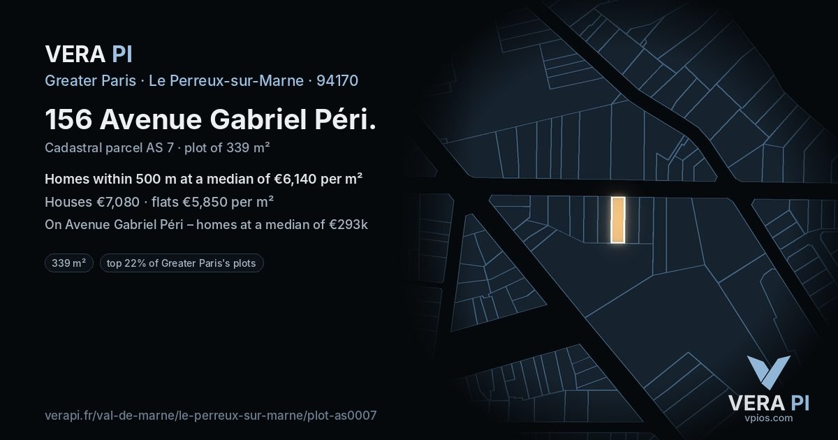 156 Avenue Gabriel Péri, Le Perreux-sur-Marne at night – the plot lit, the parcels around coloured by the prices near them