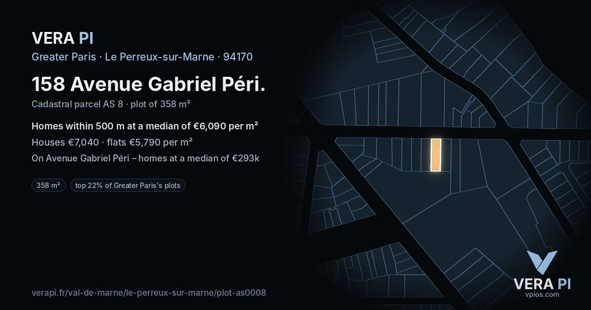 158 Avenue Gabriel Péri, Le Perreux-sur-Marne at night – the plot lit, the parcels around coloured by the prices near them