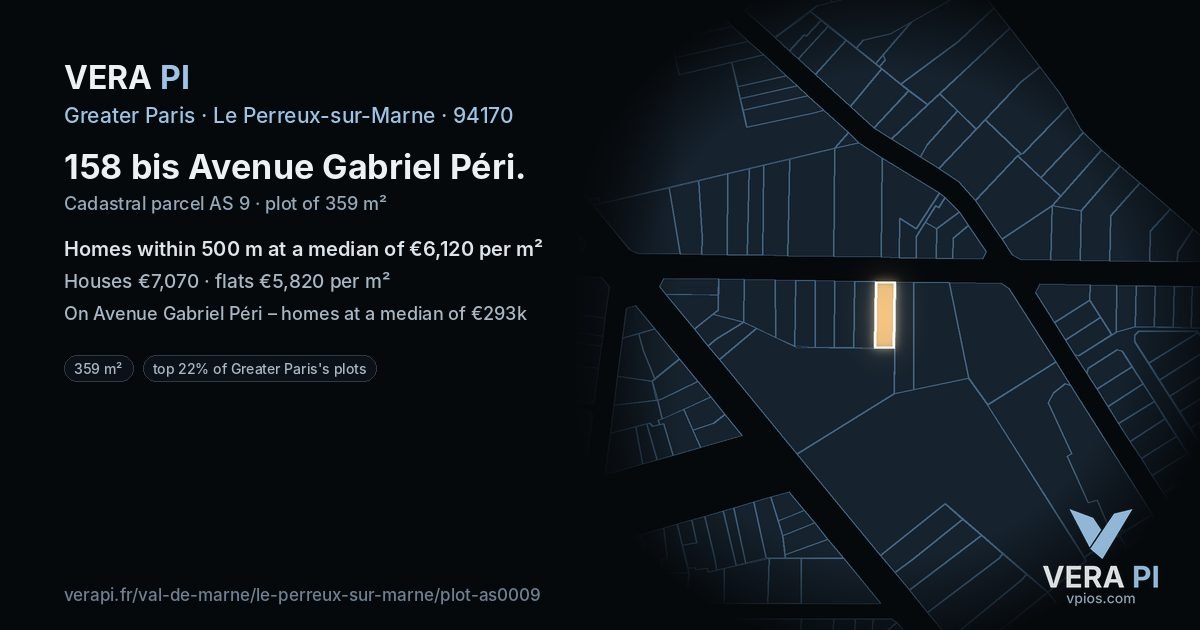158 bis Avenue Gabriel Péri, Le Perreux-sur-Marne at night – the plot lit, the parcels around coloured by the prices near them