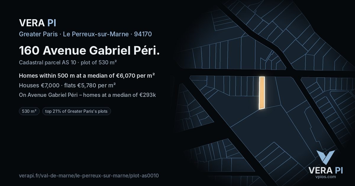 160 Avenue Gabriel Péri, Le Perreux-sur-Marne at night – the plot lit, the parcels around coloured by the prices near them