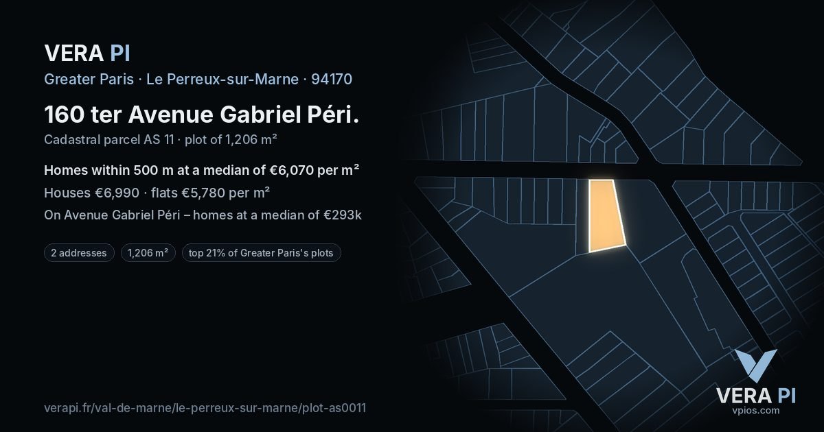 160 ter Avenue Gabriel Péri, Le Perreux-sur-Marne at night – the plot lit, the parcels around coloured by the prices near them