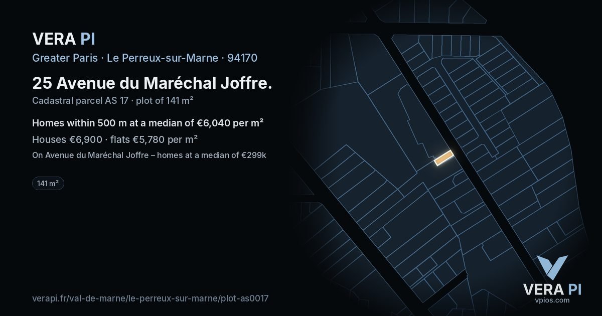 25 Avenue du Maréchal Joffre, Le Perreux-sur-Marne at night – the plot lit, the parcels around coloured by the prices near them