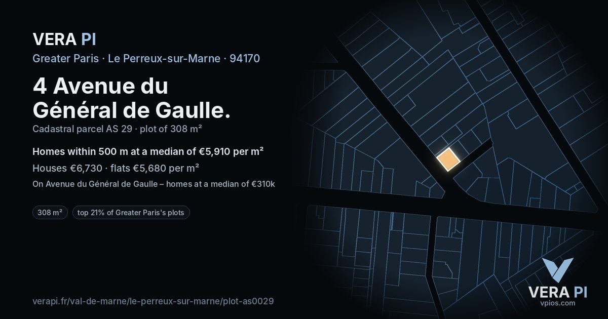 4 Avenue du Général de Gaulle, Le Perreux-sur-Marne at night – the plot lit, the parcels around coloured by the prices near them
