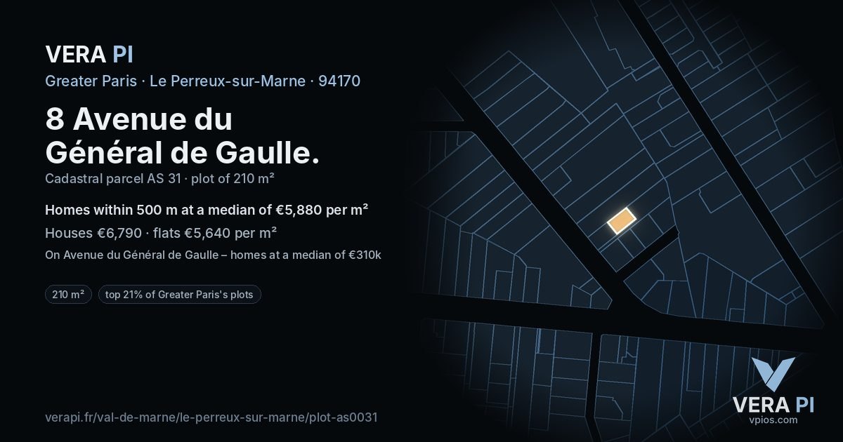 8 Avenue du Général de Gaulle, Le Perreux-sur-Marne at night – the plot lit, the parcels around coloured by the prices near them