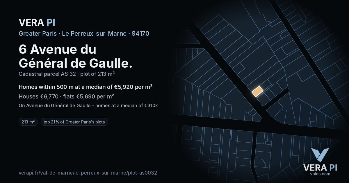 6 Avenue du Général de Gaulle, Le Perreux-sur-Marne at night – the plot lit, the parcels around coloured by the prices near them