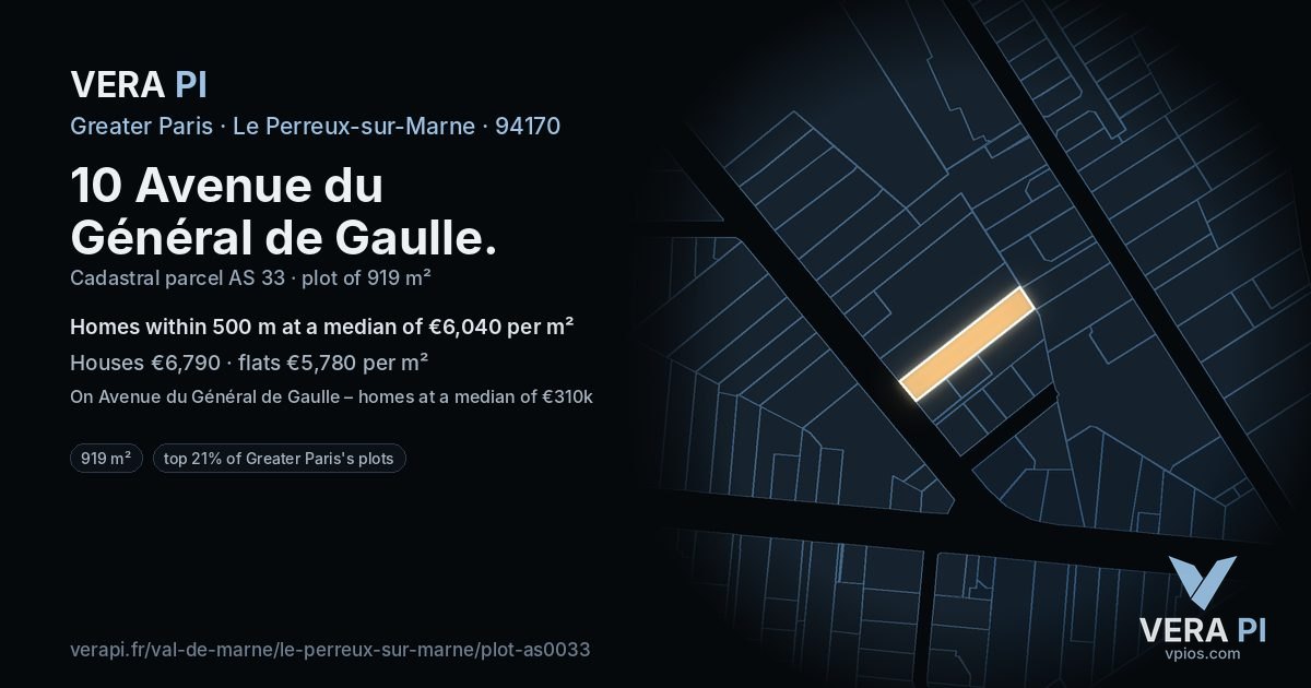 10 Avenue du Général de Gaulle, Le Perreux-sur-Marne at night – the plot lit, the parcels around coloured by the prices near them