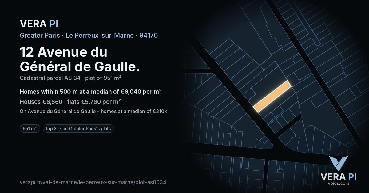 12 Avenue du Général de Gaulle, Le Perreux-sur-Marne at night – the plot lit, the parcels around coloured by the prices near them