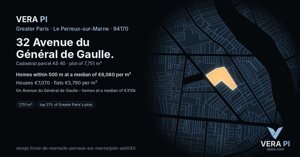 32 Avenue du Général de Gaulle, Le Perreux-sur-Marne at night – the plot lit, the parcels around coloured by the prices near them