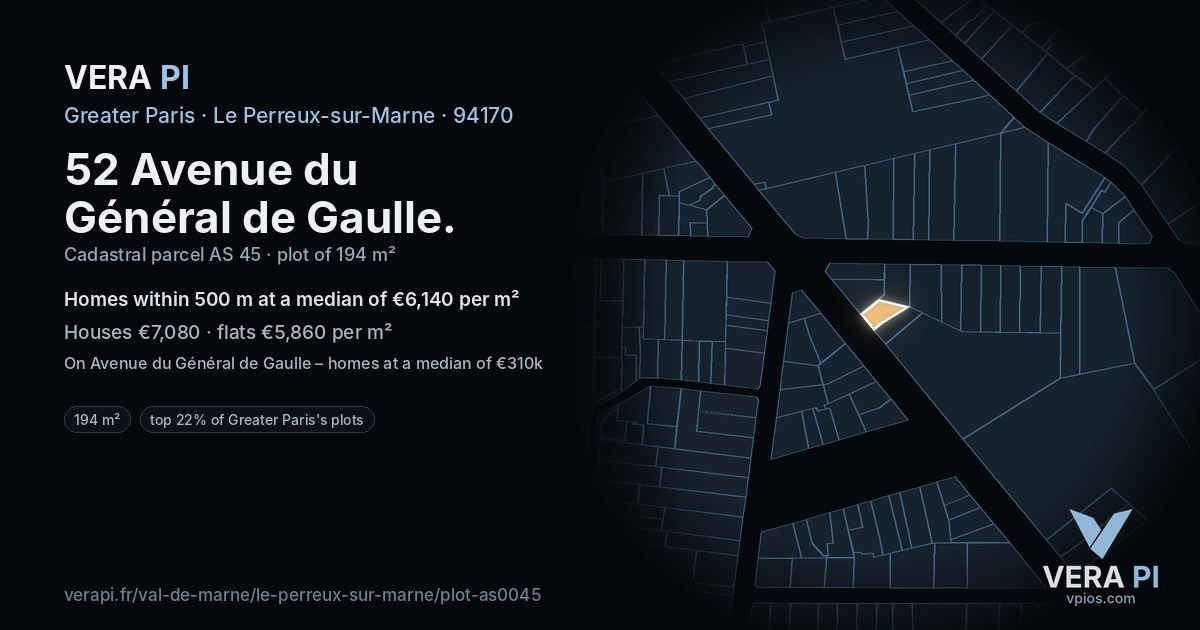 52 Avenue du Général de Gaulle, Le Perreux-sur-Marne at night – the plot lit, the parcels around coloured by the prices near them