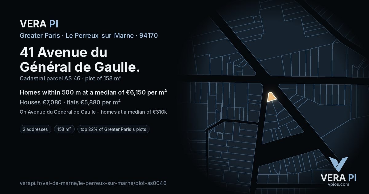 41 Avenue du Général de Gaulle, Le Perreux-sur-Marne at night – the plot lit, the parcels around coloured by the prices near them