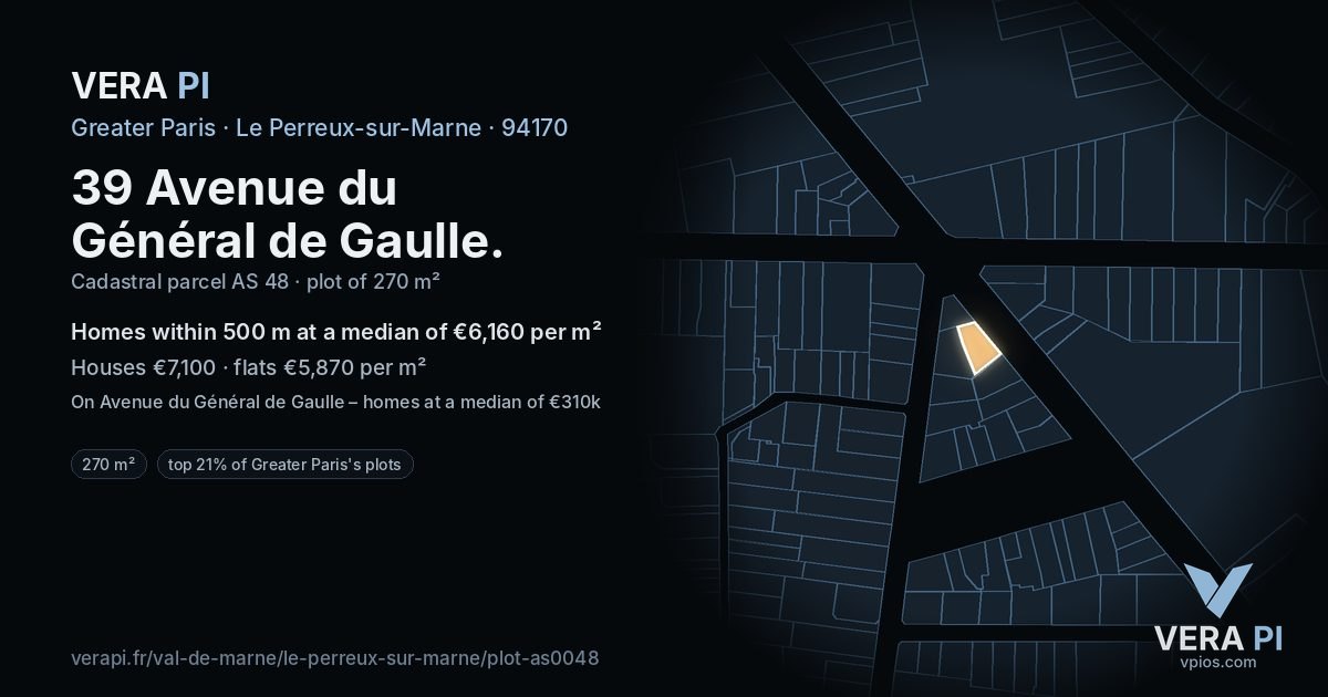 39 Avenue du Général de Gaulle, Le Perreux-sur-Marne at night – the plot lit, the parcels around coloured by the prices near them