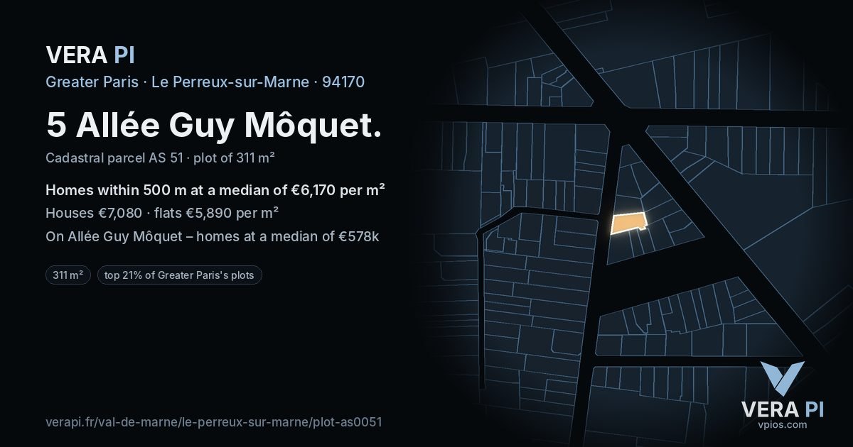 5 Allée Guy Môquet, Le Perreux-sur-Marne at night – the plot lit, the parcels around coloured by the prices near them