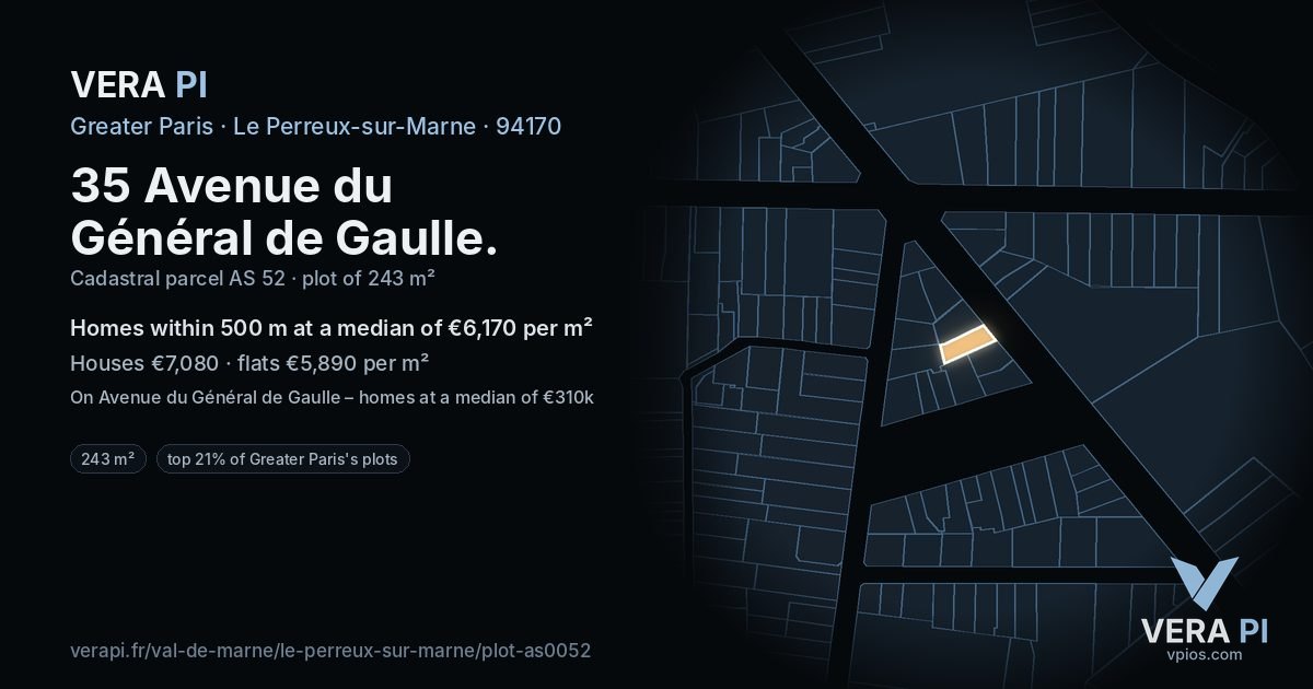 35 Avenue du Général de Gaulle, Le Perreux-sur-Marne at night – the plot lit, the parcels around coloured by the prices near them