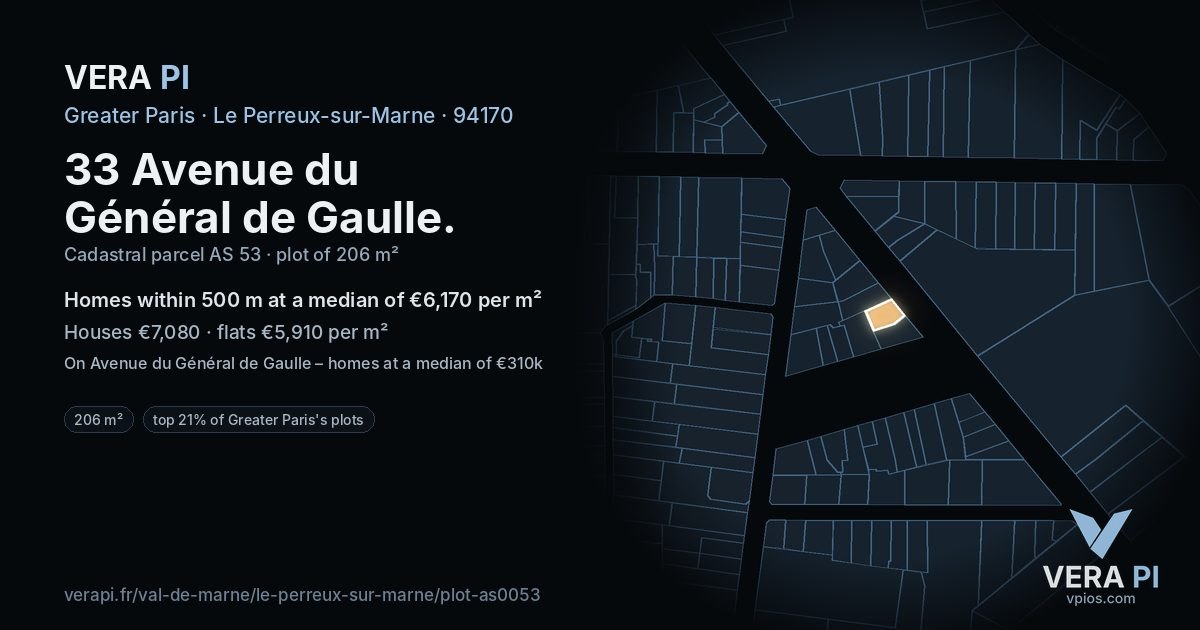 33 Avenue du Général de Gaulle, Le Perreux-sur-Marne at night – the plot lit, the parcels around coloured by the prices near them
