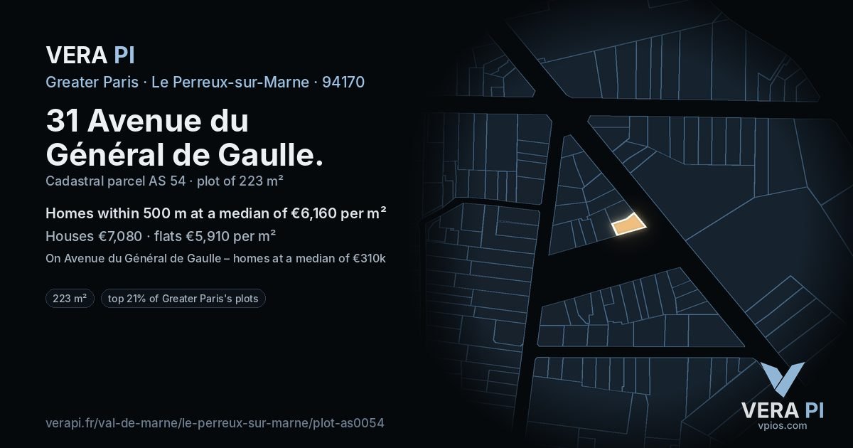 31 Avenue du Général de Gaulle, Le Perreux-sur-Marne at night – the plot lit, the parcels around coloured by the prices near them