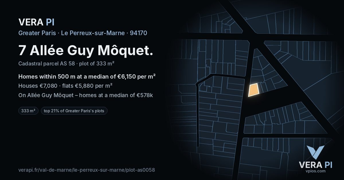 7 Allée Guy Môquet, Le Perreux-sur-Marne at night – the plot lit, the parcels around coloured by the prices near them