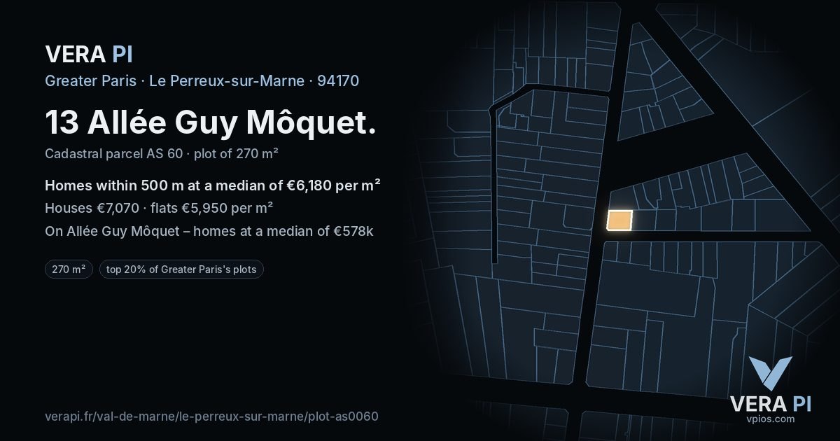 13 Allée Guy Môquet, Le Perreux-sur-Marne at night – the plot lit, the parcels around coloured by the prices near them