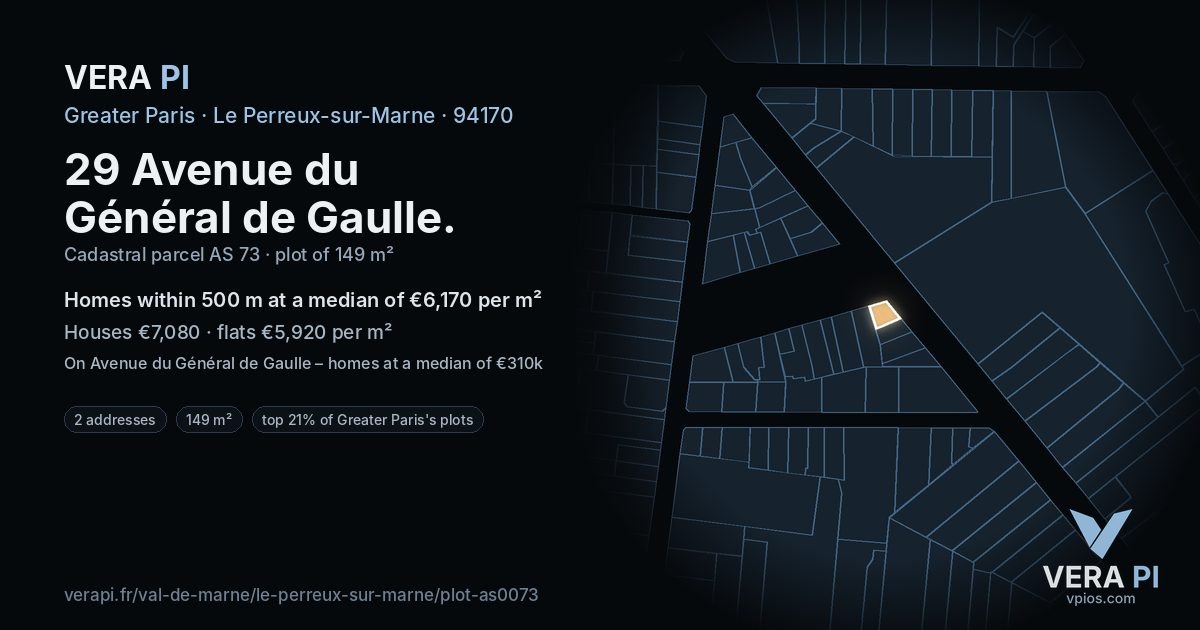 29 Avenue du Général de Gaulle, Le Perreux-sur-Marne at night – the plot lit, the parcels around coloured by the prices near them