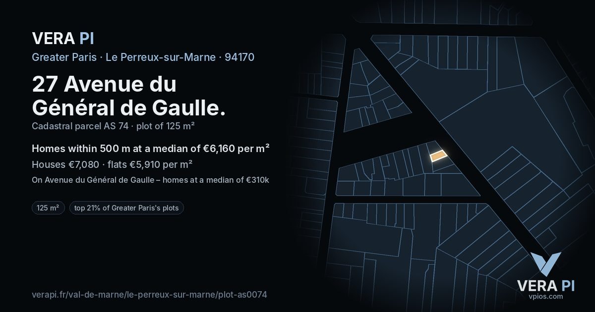 27 Avenue du Général de Gaulle, Le Perreux-sur-Marne at night – the plot lit, the parcels around coloured by the prices near them