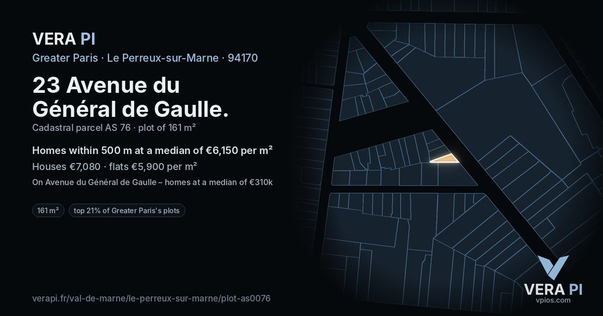 23 Avenue du Général de Gaulle, Le Perreux-sur-Marne at night – the plot lit, the parcels around coloured by the prices near them
