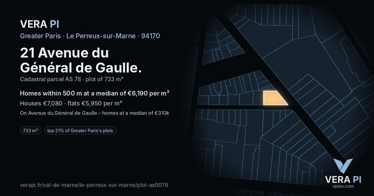 21 Avenue du Général de Gaulle, Le Perreux-sur-Marne at night – the plot lit, the parcels around coloured by the prices near them