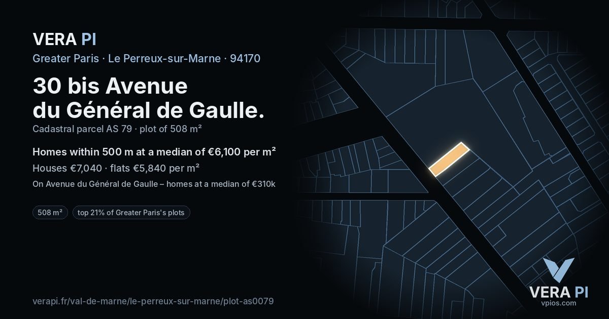 30 bis Avenue du Général de Gaulle, Le Perreux-sur-Marne at night – the plot lit, the parcels around coloured by the prices near them