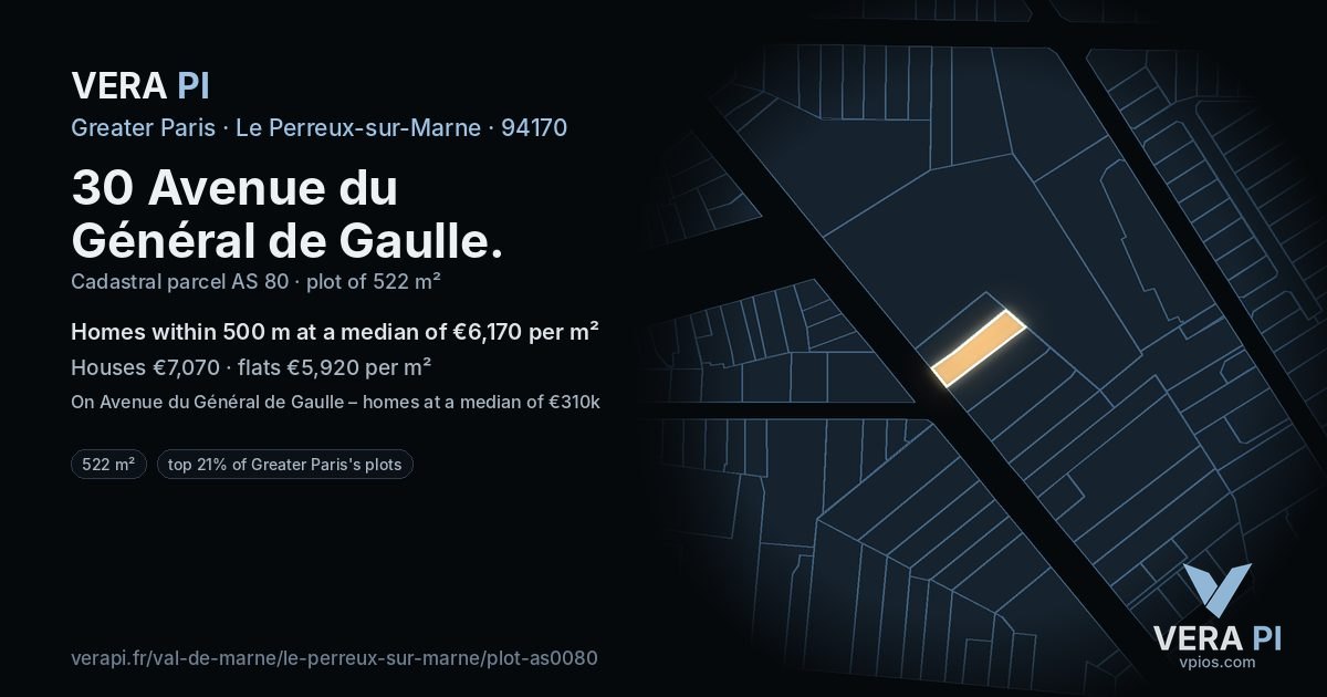 30 Avenue du Général de Gaulle, Le Perreux-sur-Marne at night – the plot lit, the parcels around coloured by the prices near them