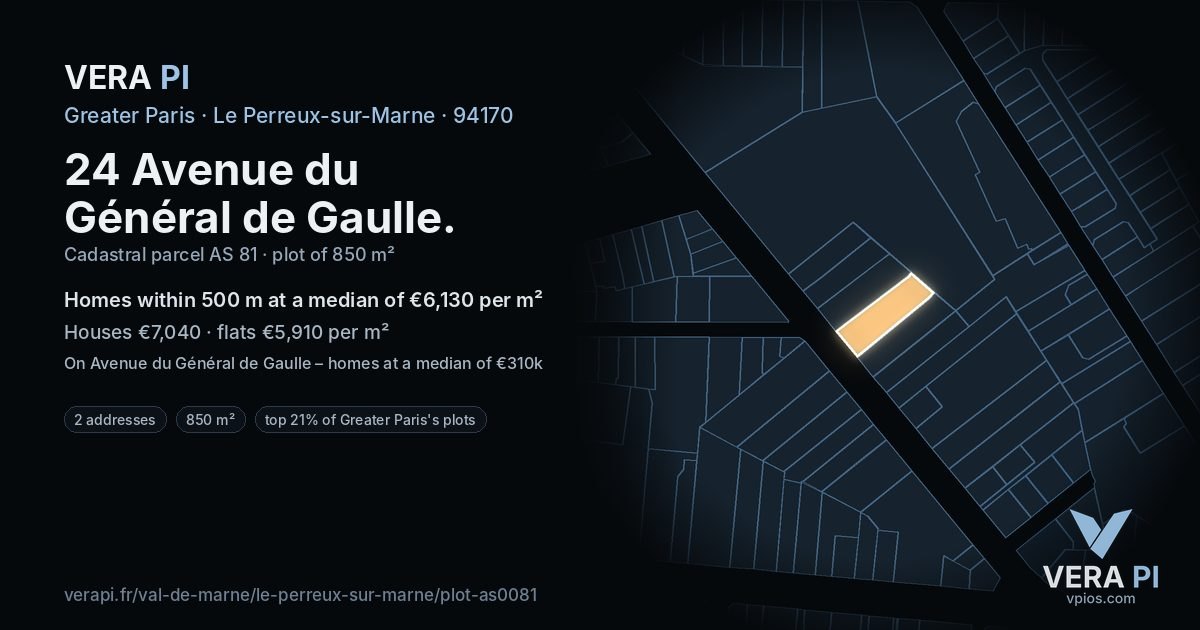 24 Avenue du Général de Gaulle, Le Perreux-sur-Marne at night – the plot lit, the parcels around coloured by the prices near them